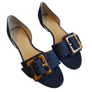 Talbots Dark Denim Leona D'Orsay Flats Tortoise Shell Buckle Casual Chic Sz 7